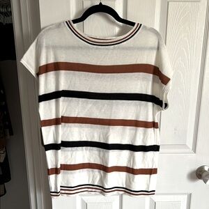 Striped White, Brown, and Black Women's Top
